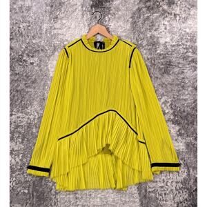 UNTTLD Top 8 Womens Yellow Pleated Long Sleeve Asymmetrical Blouse